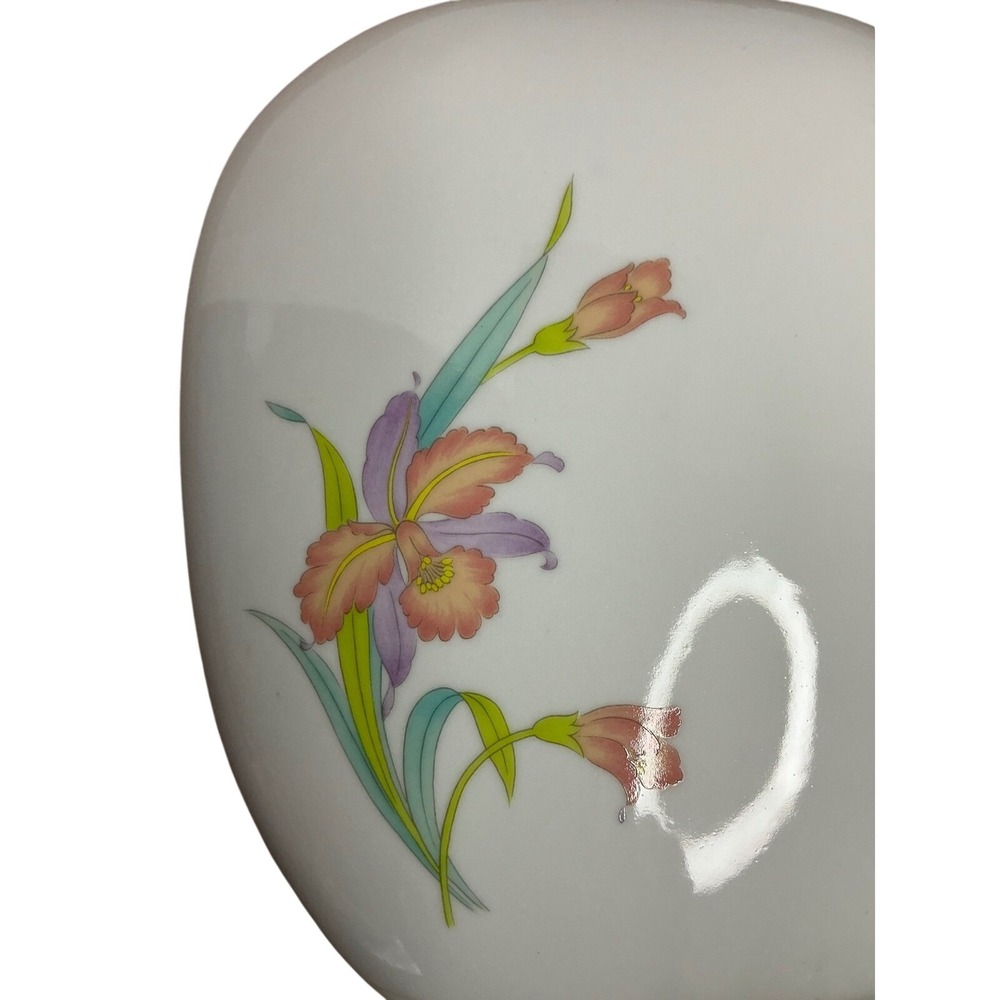Otagiri Orchid Mist Vase Vintage Ceramic Floral Japan White Gold Rim 6.5 Inch